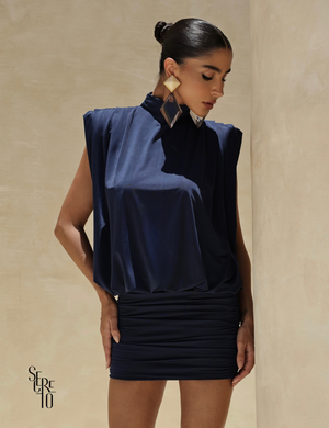 Vestido Curto Ombreira Natalia Azul Marinho