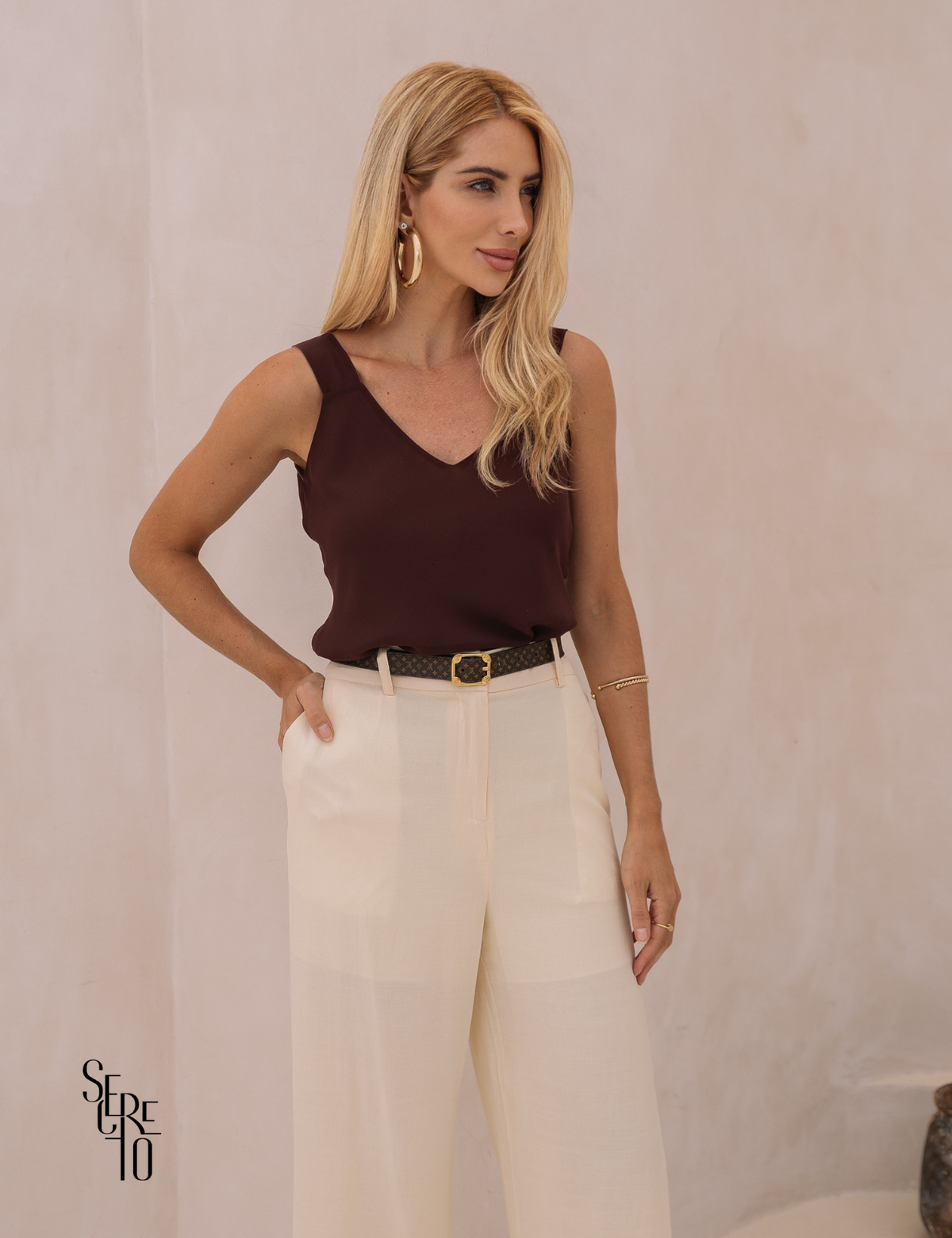 Calça Visco Linho Tamiris Bege