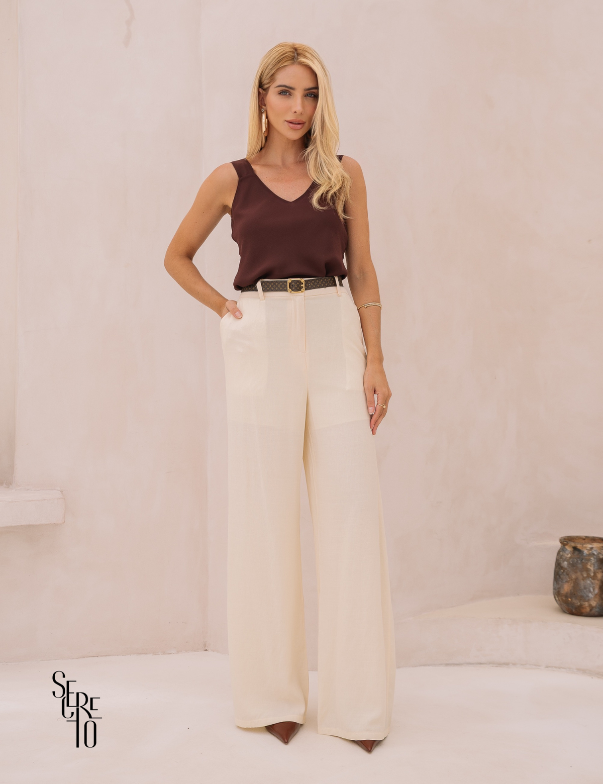 Calça Visco Linho Tamiris Bege