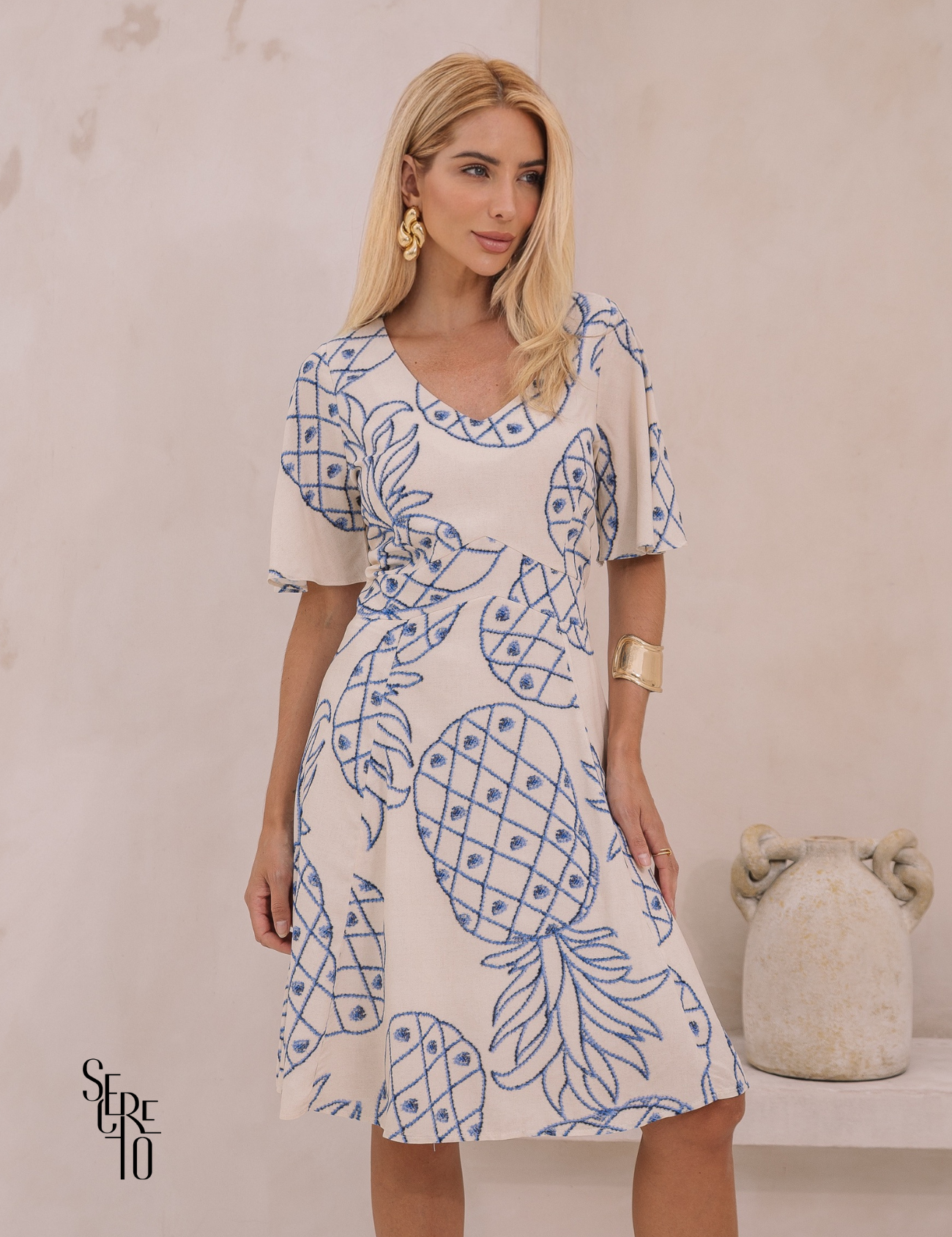 Vestido Curto Estampado Maira Off White