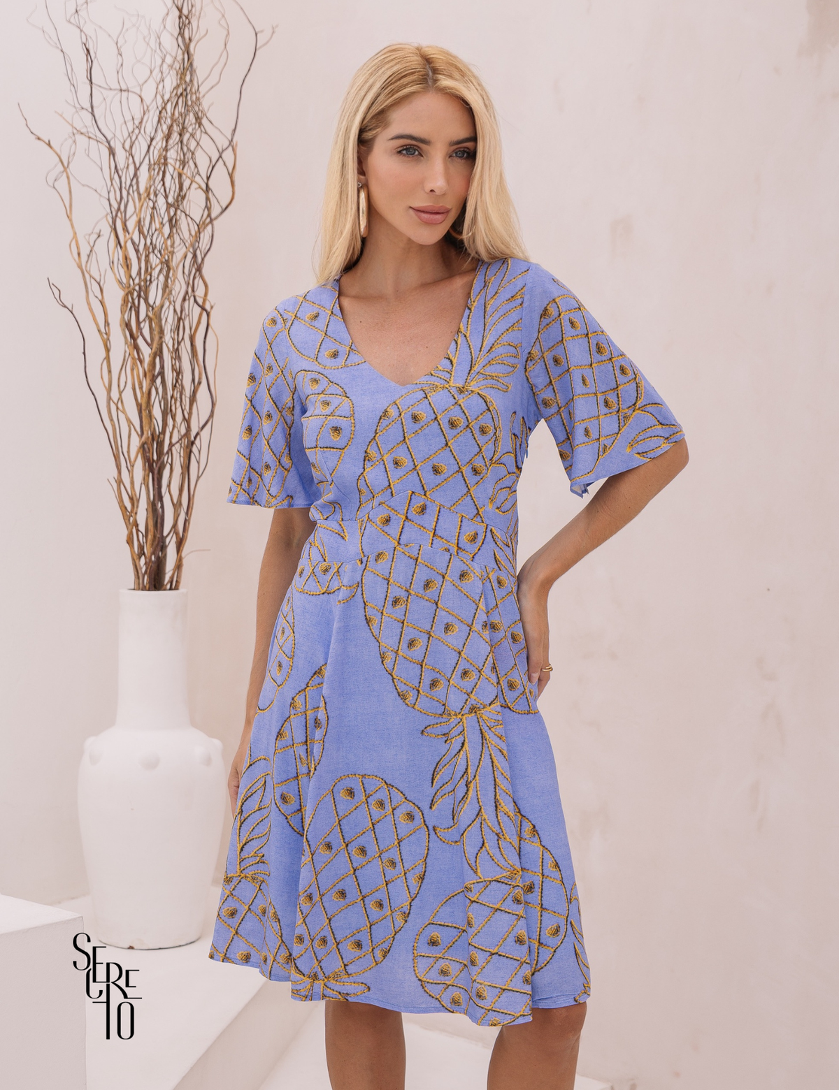 Vestido Curto Estampado Maira Azul
