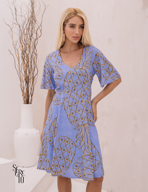 Vestido Curto Estampado Maira Azul