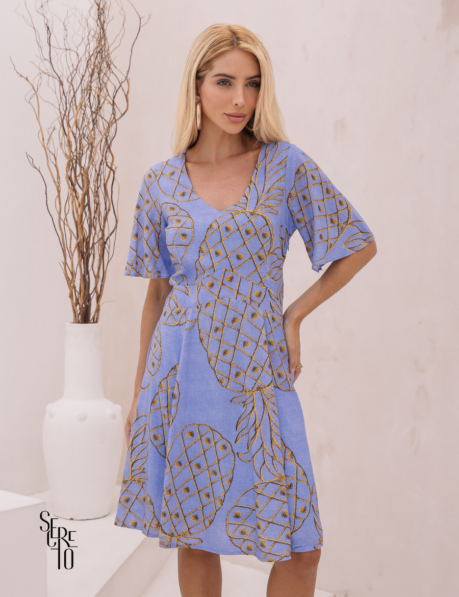 Vestido Curto Estampado Maira Azul