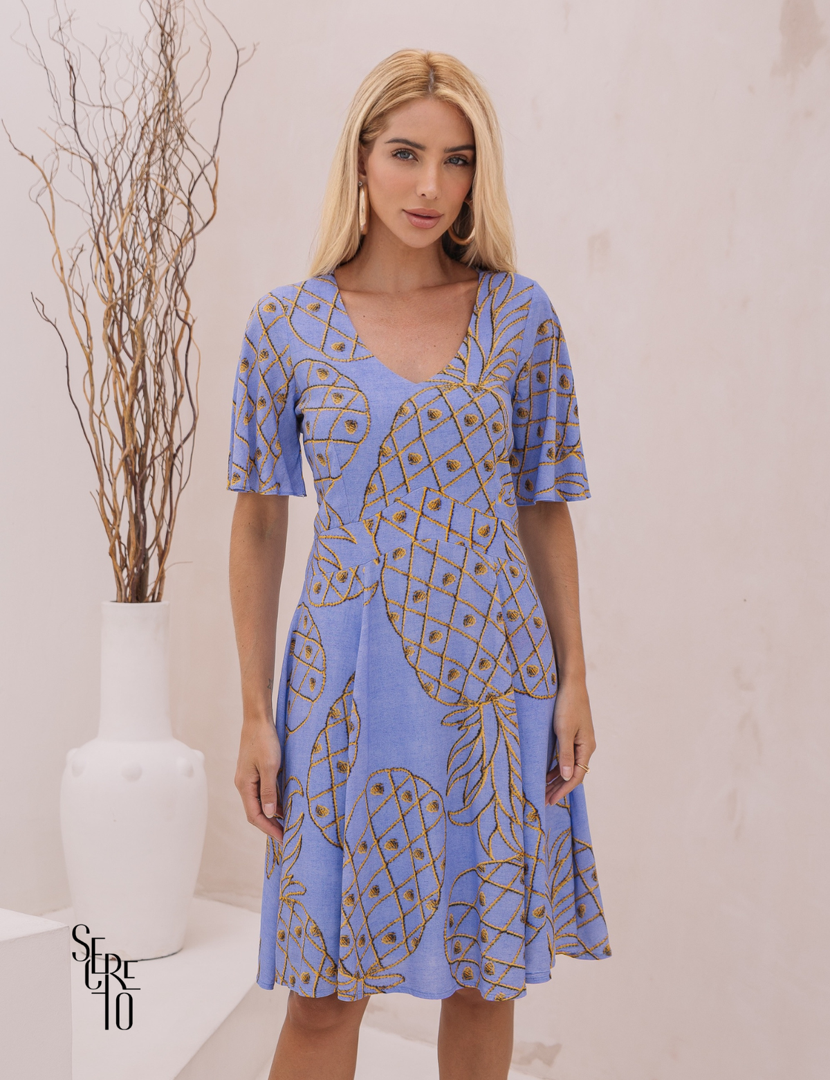 Vestido Curto Estampado Maira Azul