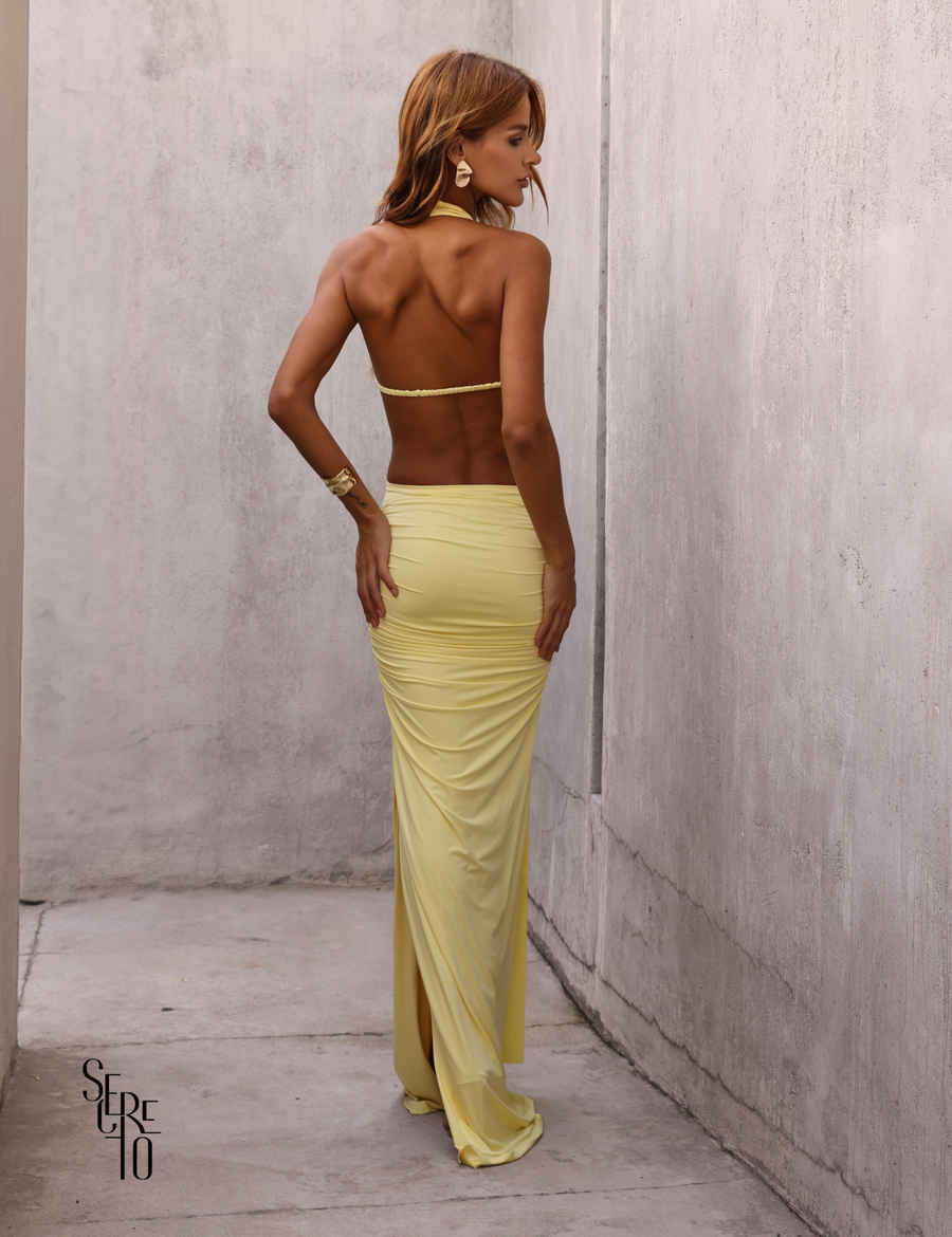 Vestido Longo Detalhe Cintura Thaisa Camomila