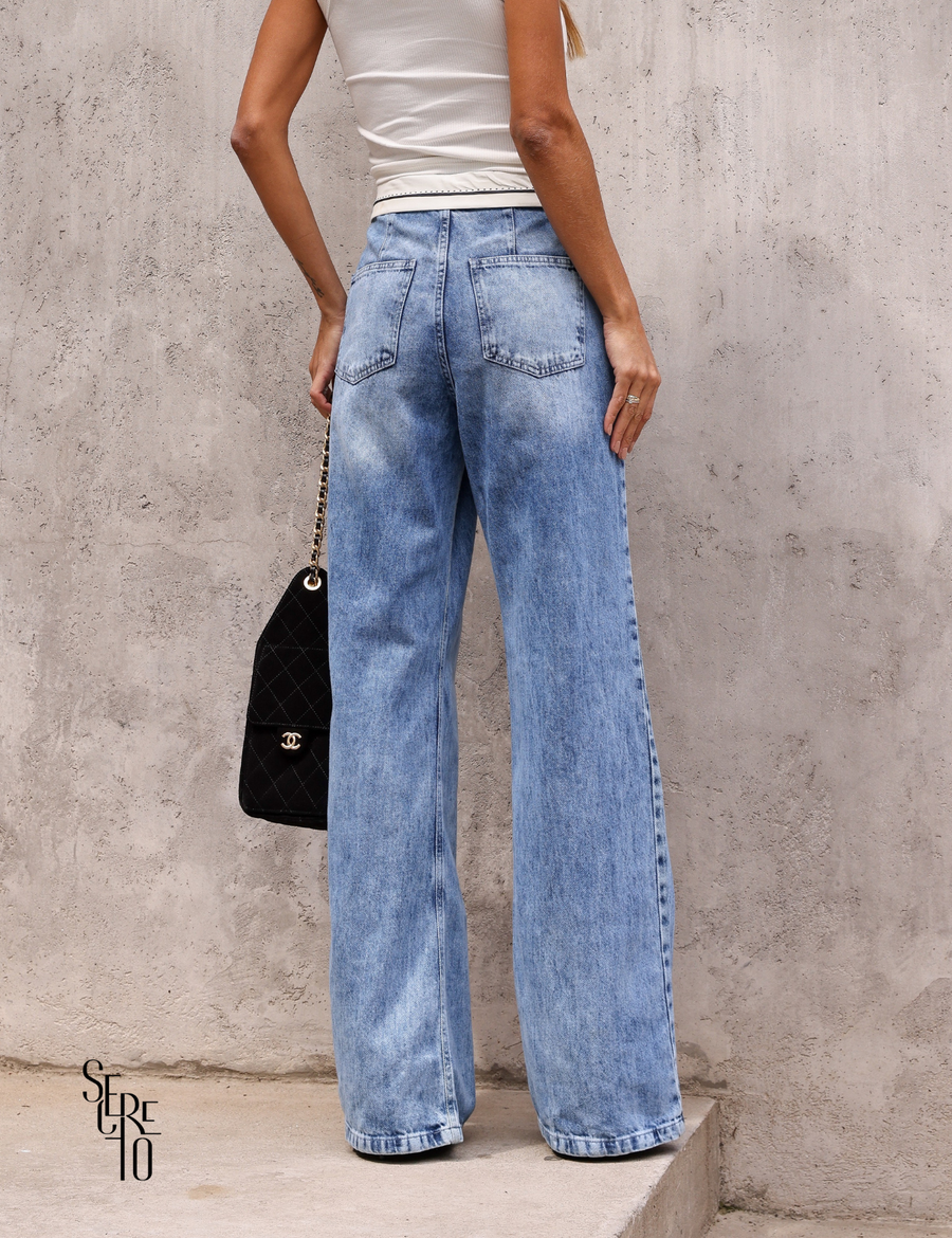 Calça Wide Leg Kaya Jeans Claro