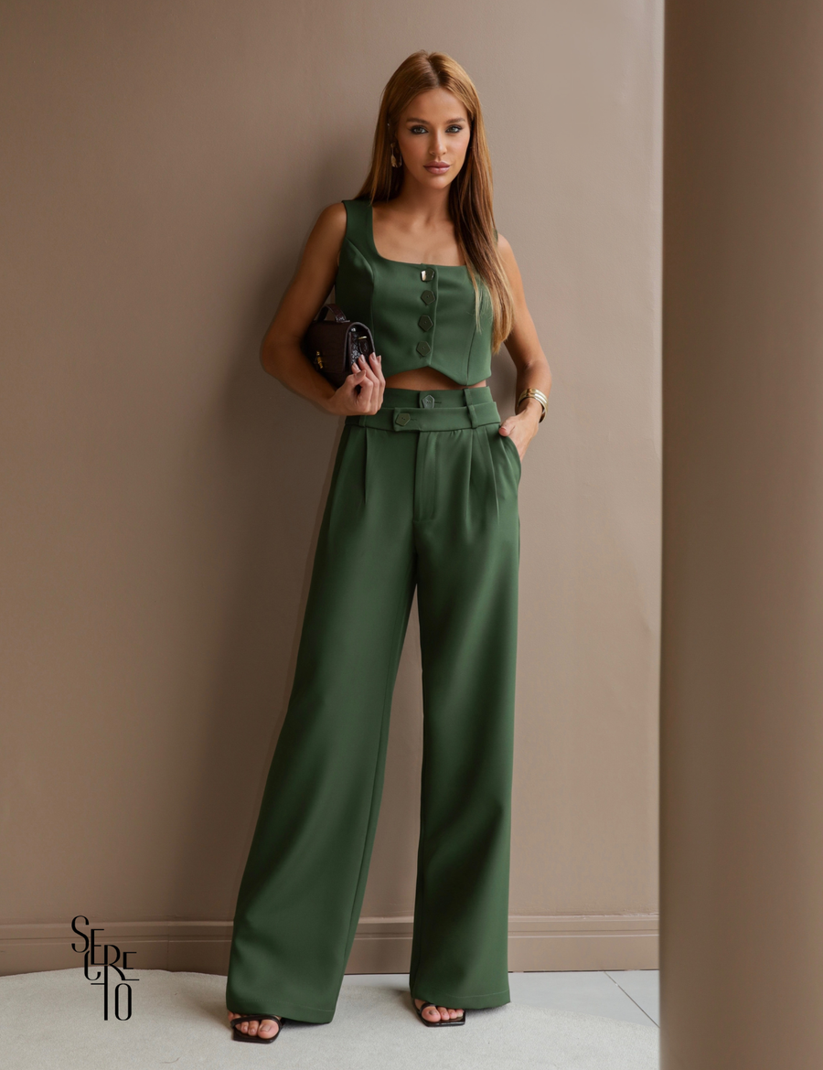 Conjunto Regata e Calça Alfaiataria Tayane Verde Militar