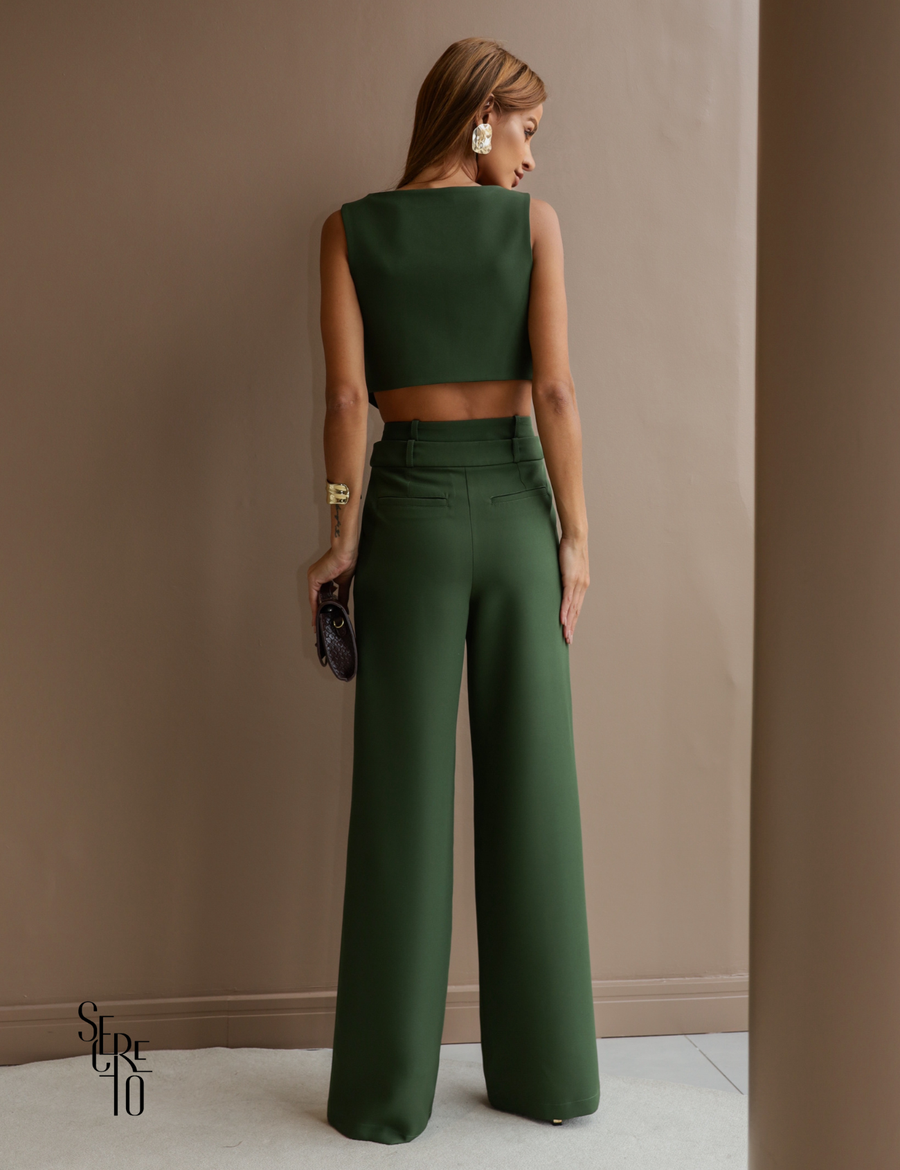 Conjunto Regata e Calça Alfaiataria Tayane Verde Militar