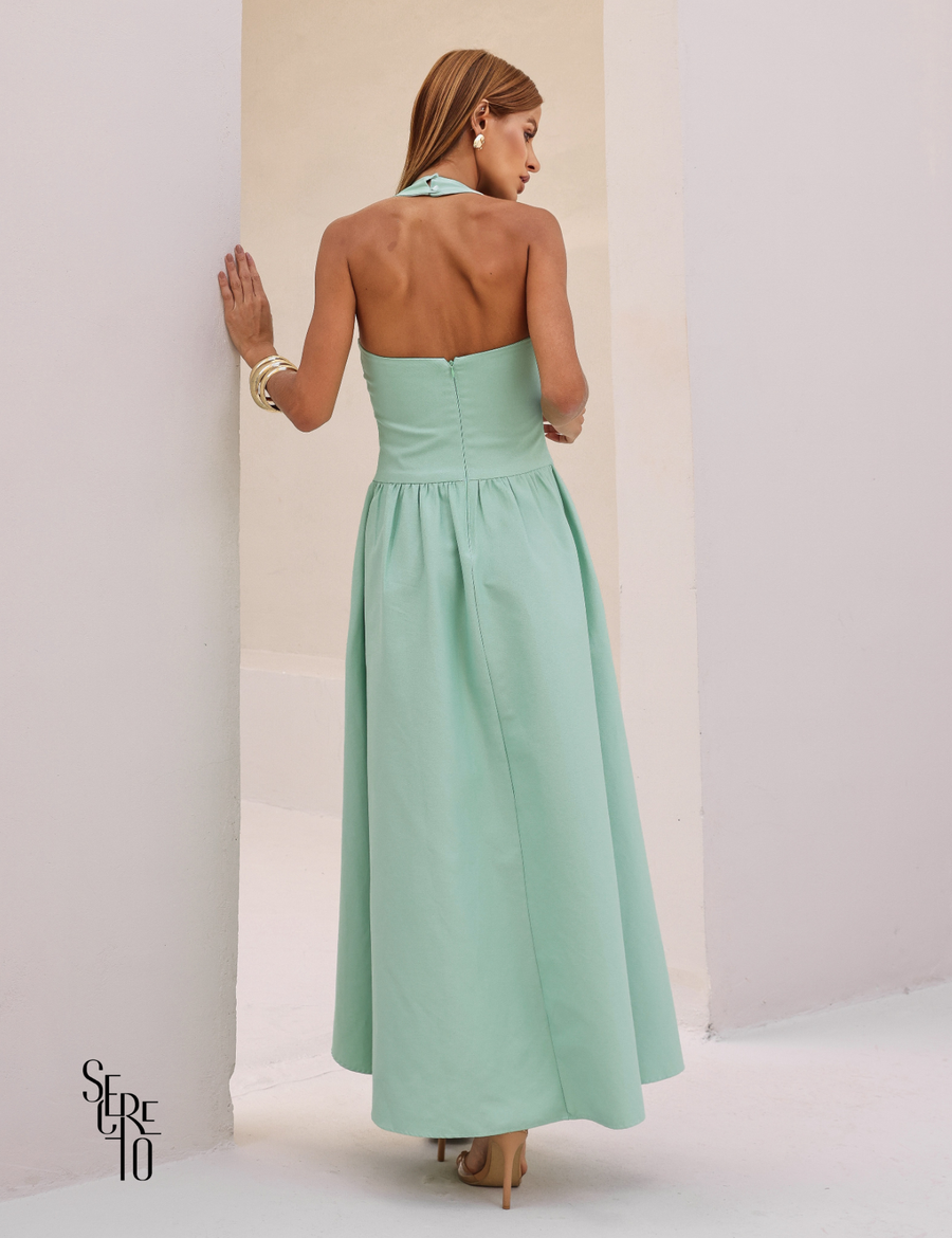 Vestido Longo Frente Única Celina Verde Menta