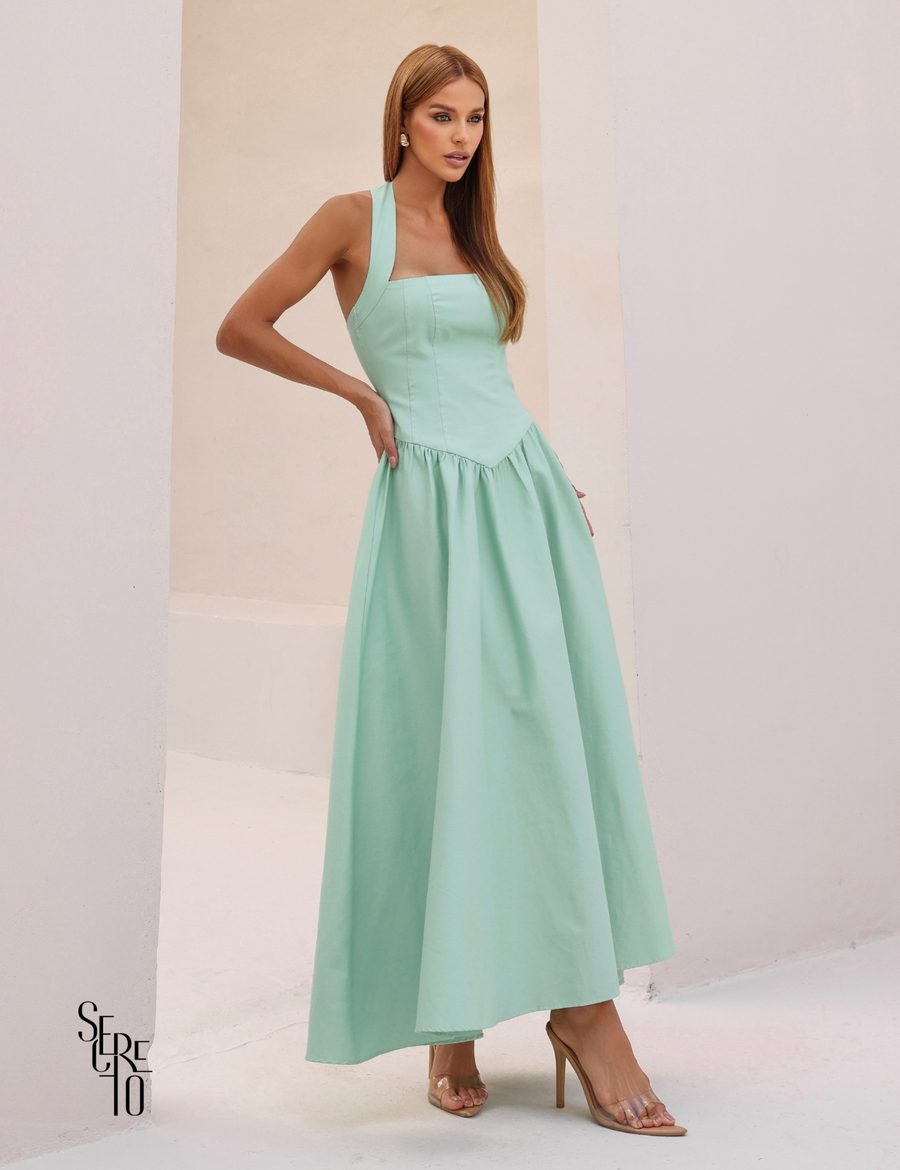 Vestido Longo Frente Única Celina Verde Menta