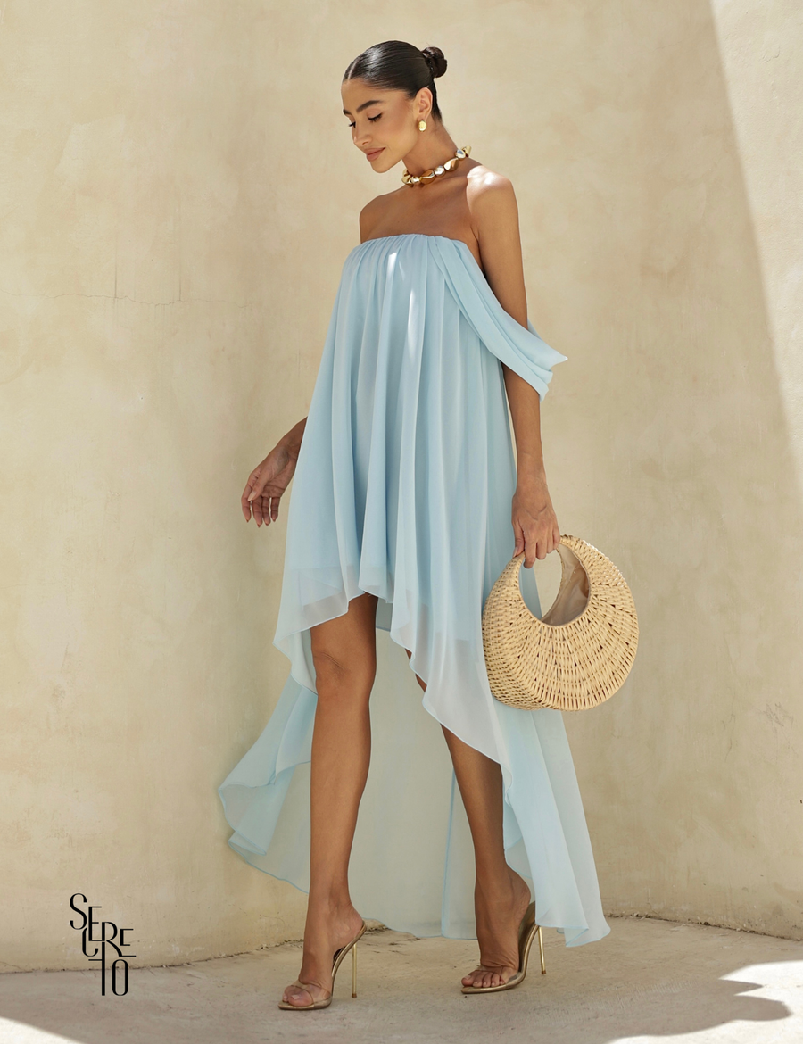 Vestido Curto Mulet Ciganinha Marcelina Azul Claro