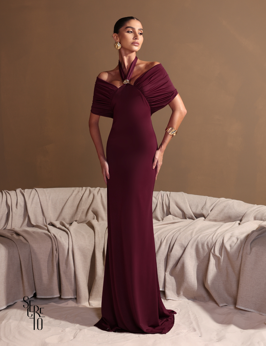 Vestido Longo Choker Marya Marsala