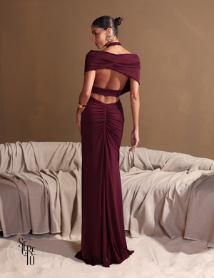 Vestido Longo Choker Marya Marsala