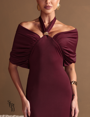 Vestido Longo Choker Marya Marsala