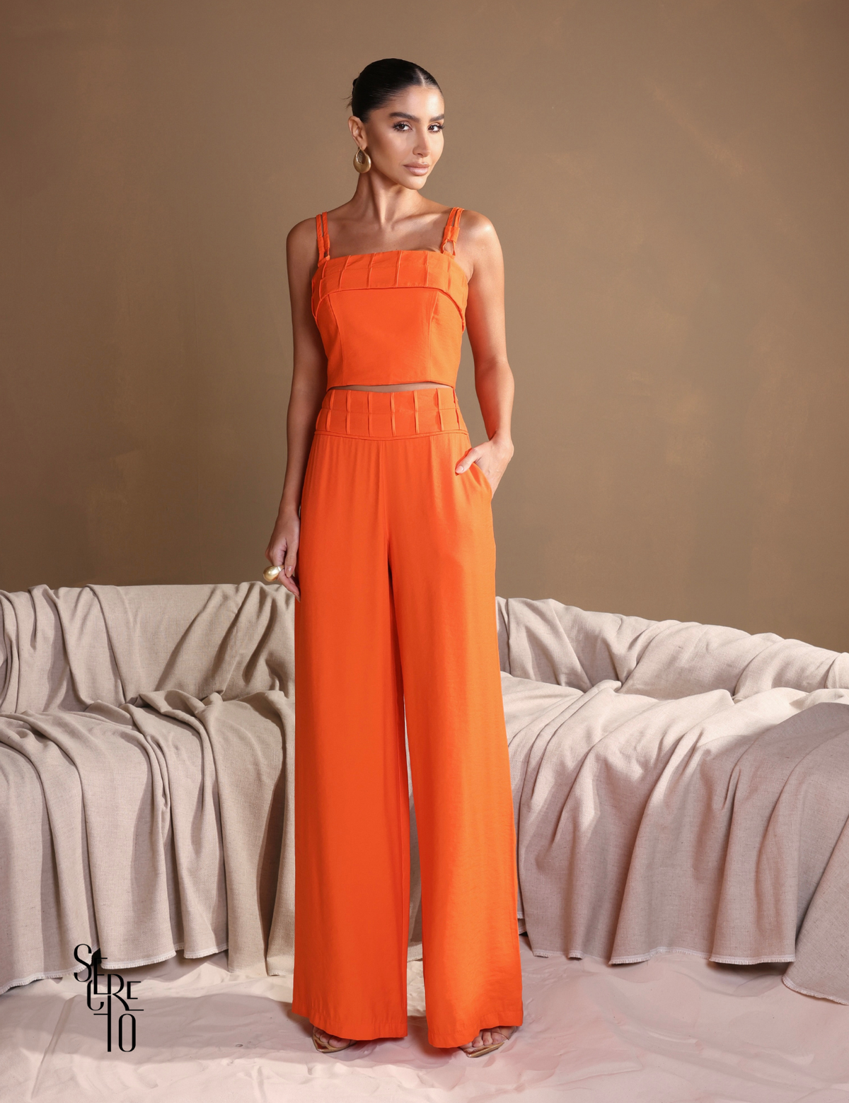 Conjunto Regata e Calça Relevo Marcela Laranja