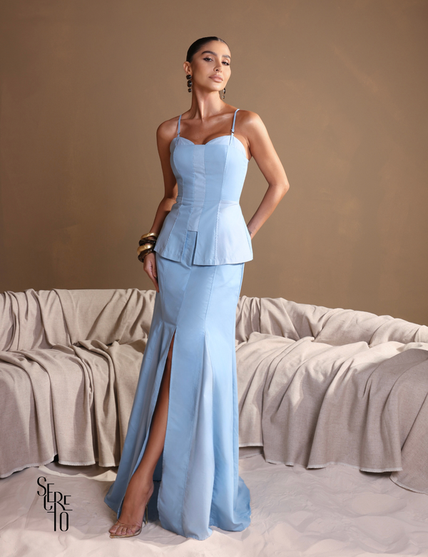 Conjunto Regata e Saia Bicolor Adriana Azul Claro
