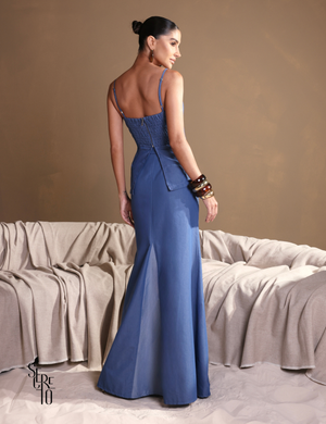 Conjunto Regata e Saia Bicolor Adriana Azul Escuro