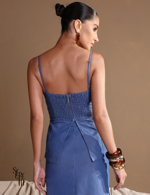 Conjunto Regata e Saia Bicolor Adriana Azul Escuro