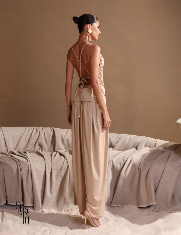 Conjunto Blusa e Calça Franzido Angelina Areia