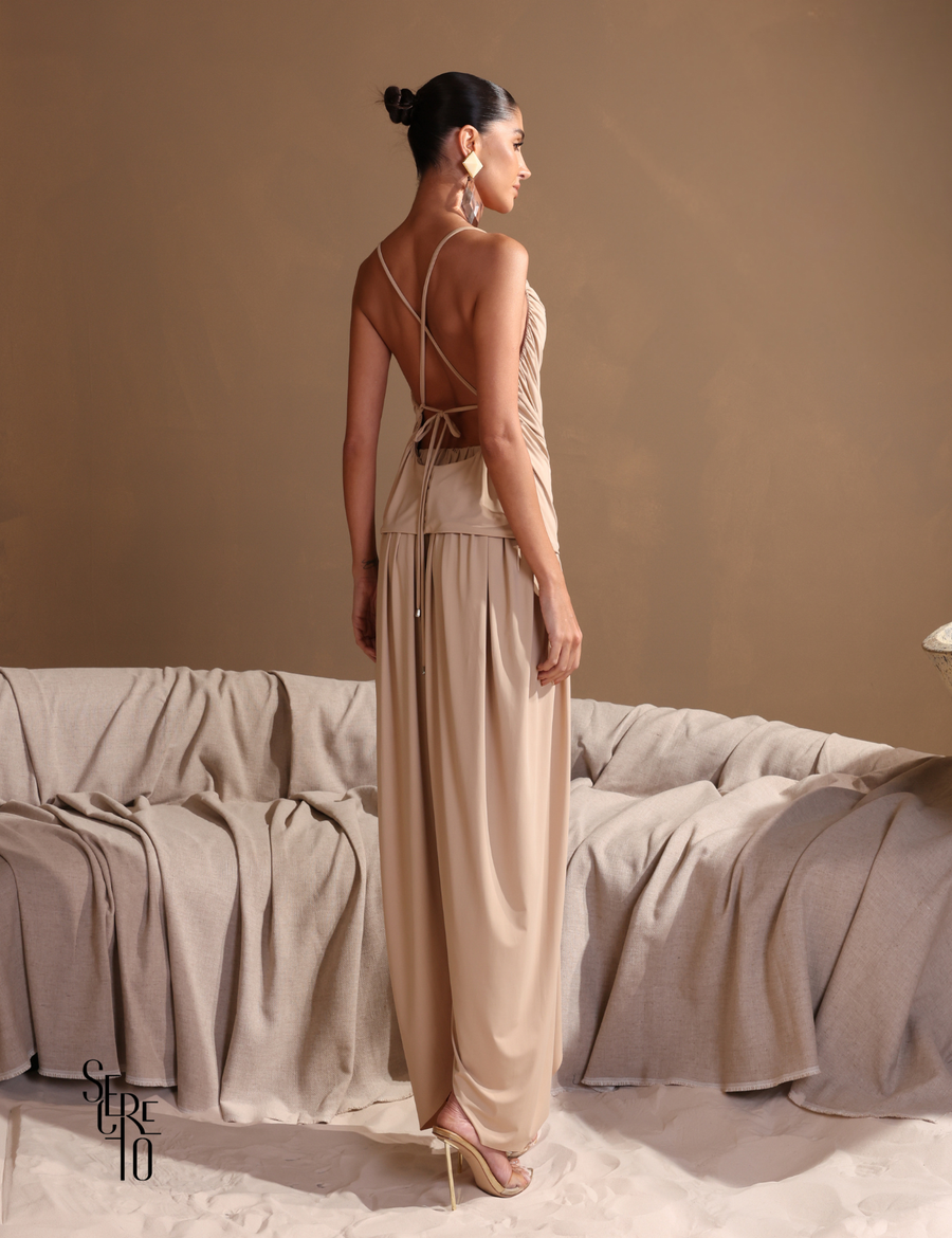 Conjunto Blusa e Calça Franzido Angelina Areia