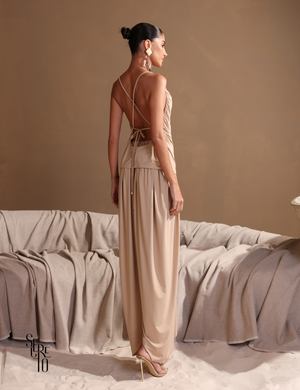 Conjunto Blusa e Calça Franzido Angelina Areia