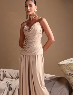 Conjunto Blusa e Calça Franzido Angelina Areia