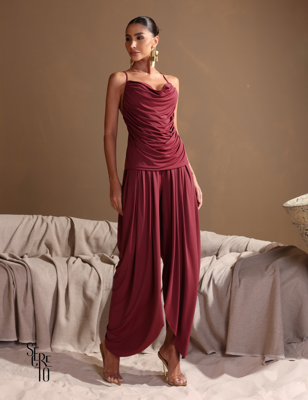 Conjunto Blusa e Calça Franzido Angelina Bordô