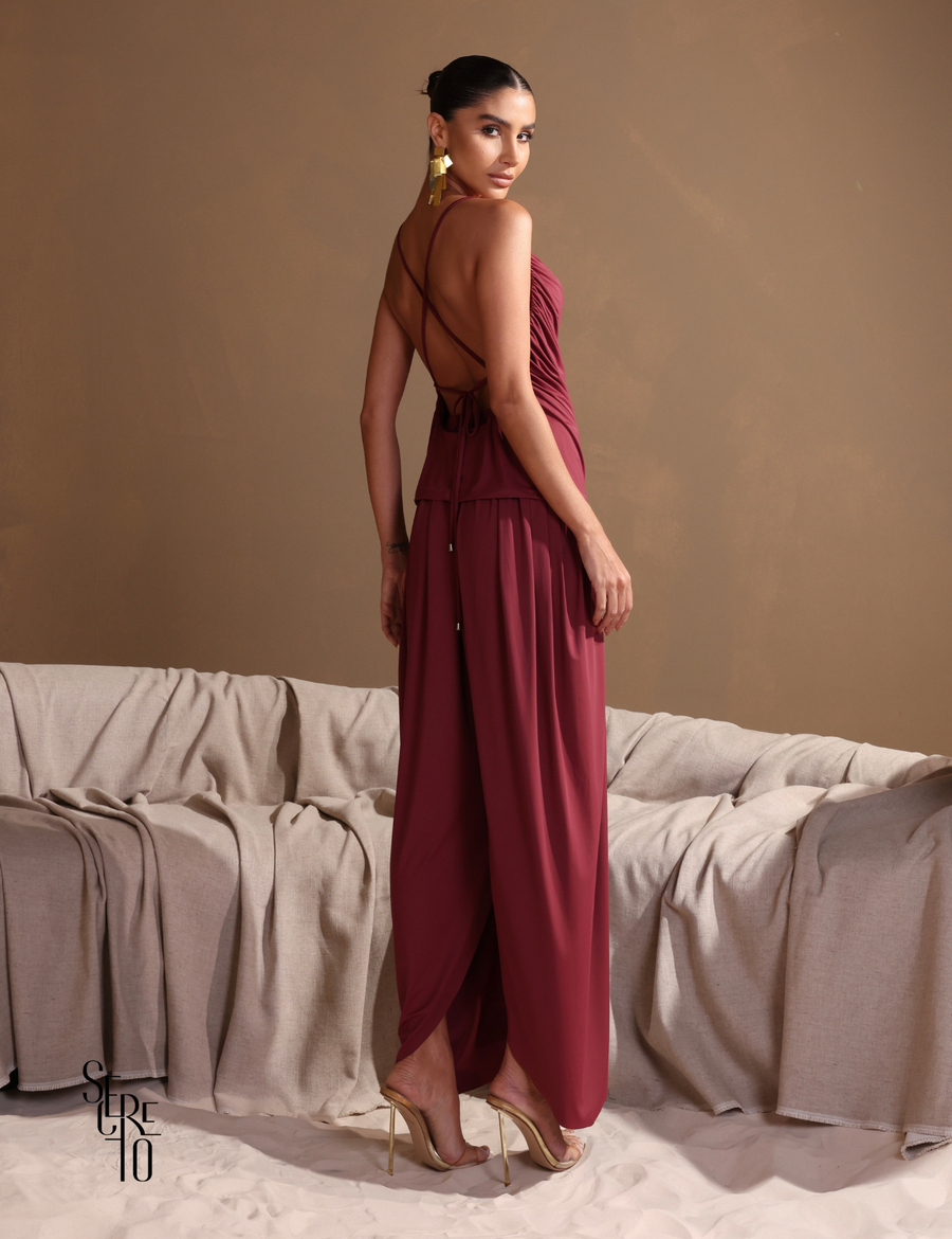 Conjunto Blusa e Calça Franzido Angelina Bordô