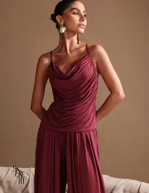 Conjunto Blusa e Calça Franzido Angelina Bordô