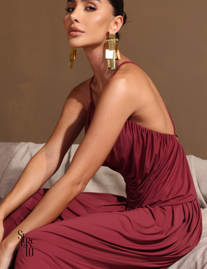 Conjunto Blusa e Calça Franzido Angelina Bordô