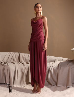 Conjunto Blusa e Calça Franzido Angelina Bordô