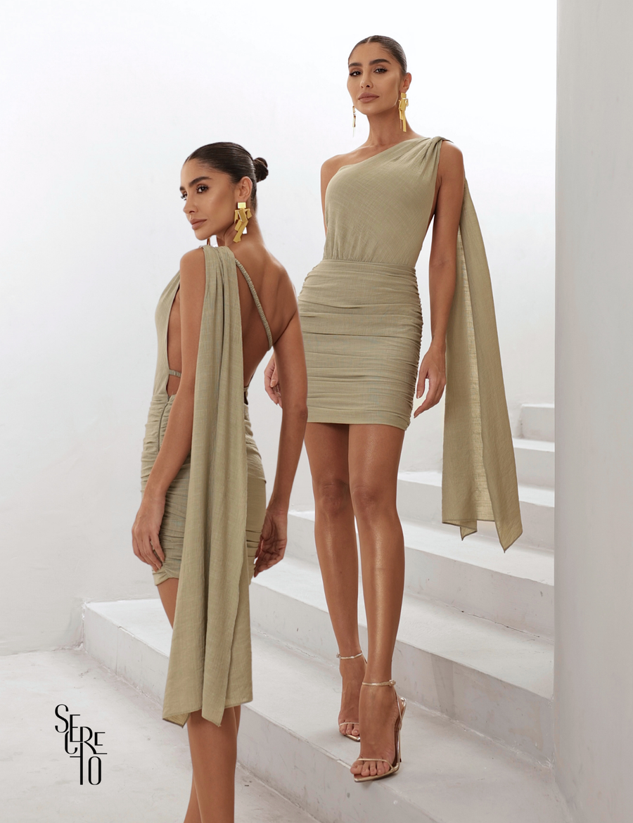 Vestido Curto Um Ombro Sayuri Verde Pistache