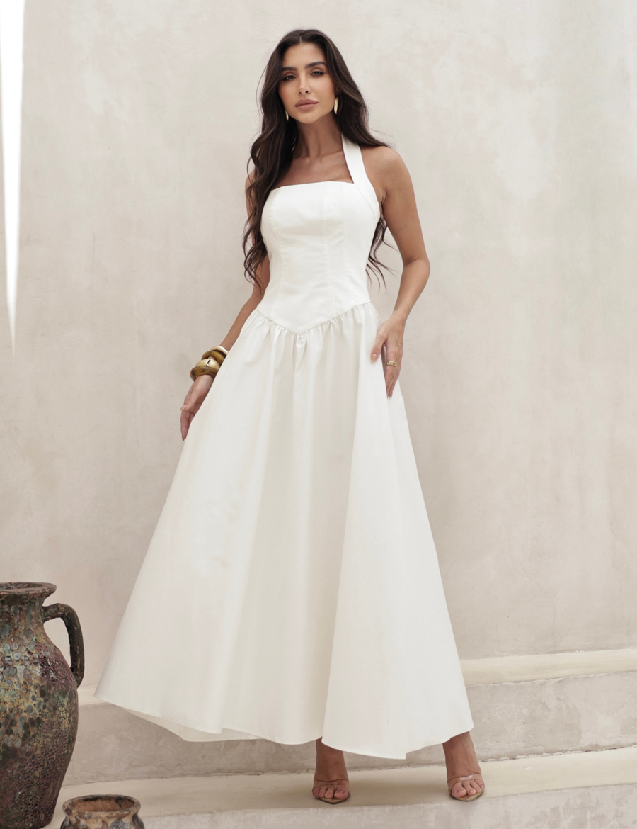 Vestido Longo Frente Única Celina Off White