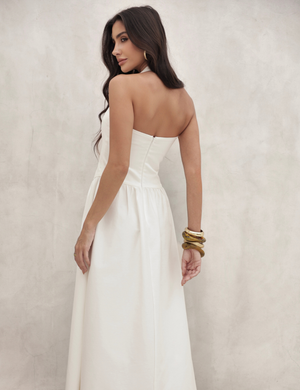 Vestido Longo Frente Única Celina Off White
