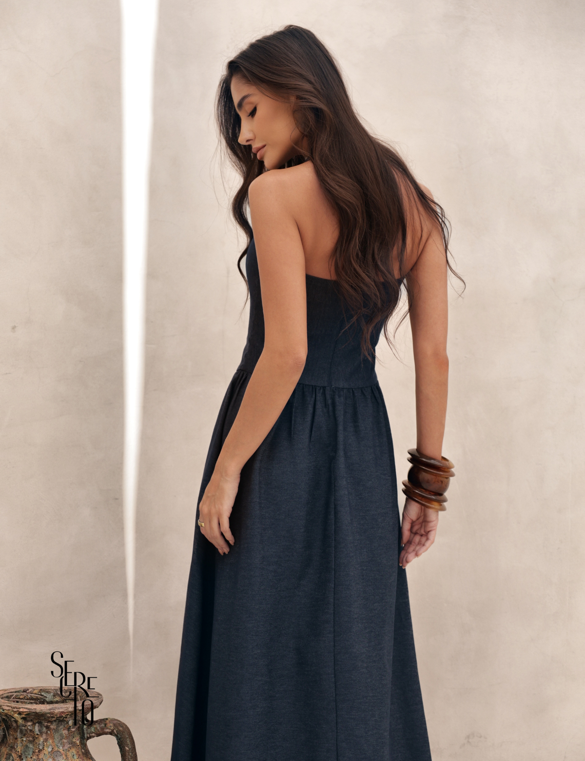 Vestido Longo Frente Única Celina Azul Jeans