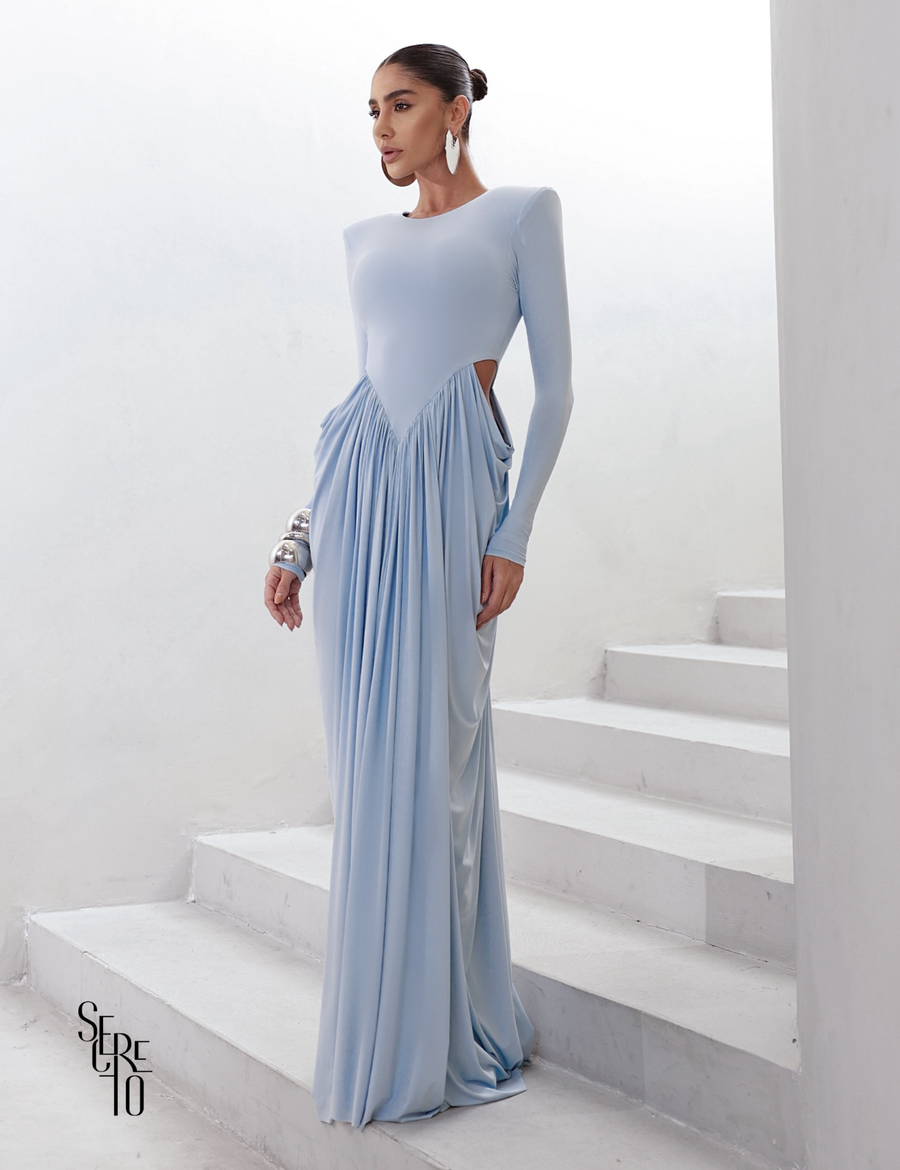 Vestido Longo Manga Longa Jessica Azul Serenity