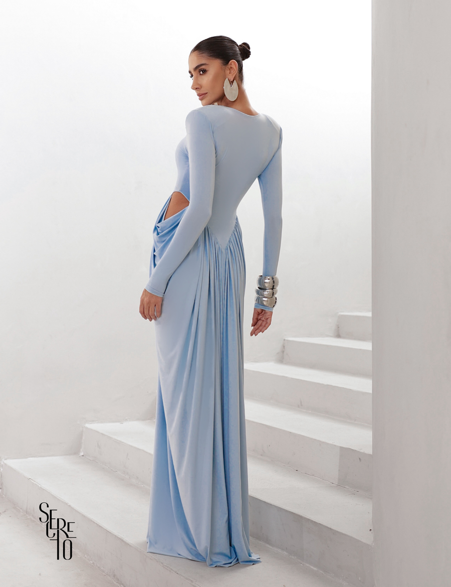 Vestido Longo Manga Longa Jessica Azul Serenity