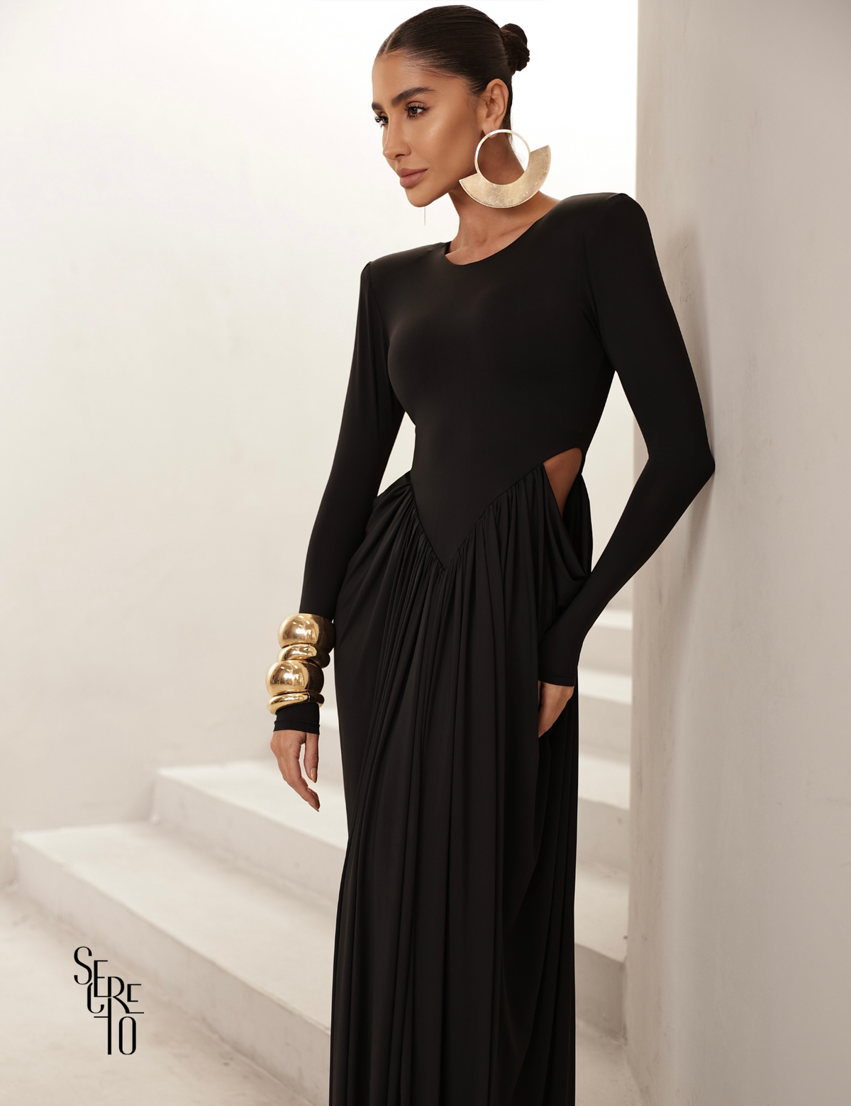 Vestido Longo Manga Longa Jessica Preto