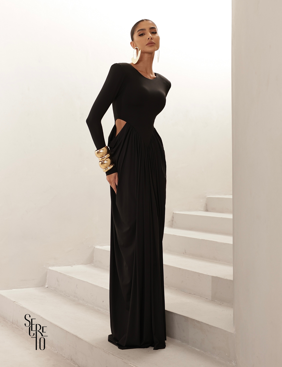 Vestido Longo Manga Longa Jessica Preto
