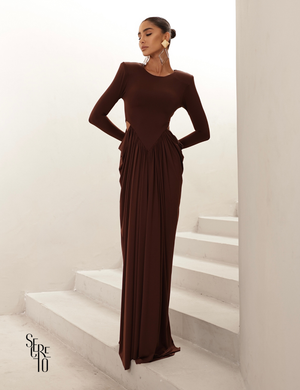 Vestido Longo Manga Longa Jessica Marrom