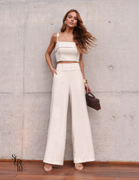 Conjunto Regata e Calça Relevo Marcela Bege