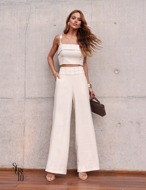 Conjunto Regata e Calça Relevo Marcela Bege