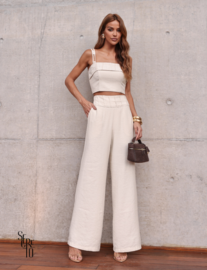 Conjunto Regata e Calça Relevo Marcela Bege