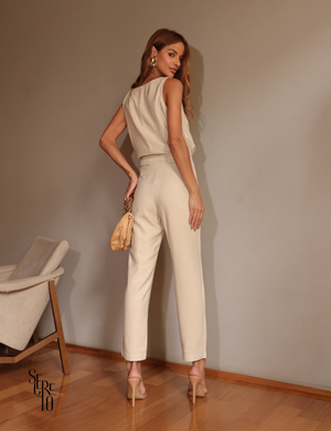 Conjunto Regata e Calça Alfaiataria Paula Bege