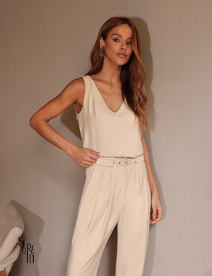 Conjunto Regata e Calça Alfaiataria Paula Bege