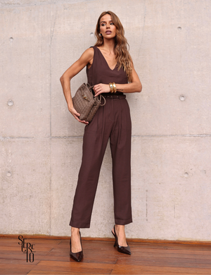 Conjunto Regata e Calça Alfaiataria Paula Marrom