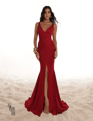 Vestido Longo Com Fenda Fabricia Vermelho