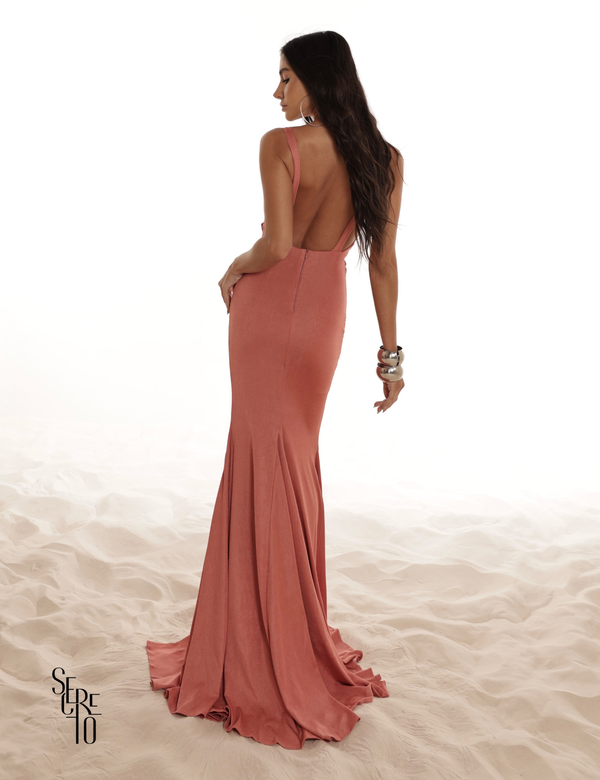 Vestido Longo Com Fenda Fabricia Rosa