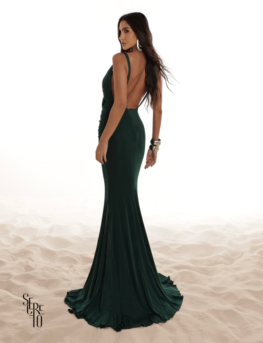 Vestido Longo Com Fenda Fabricia Verde