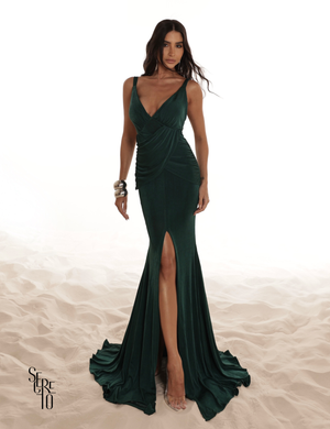 Vestido Longo Com Fenda Fabricia Verde